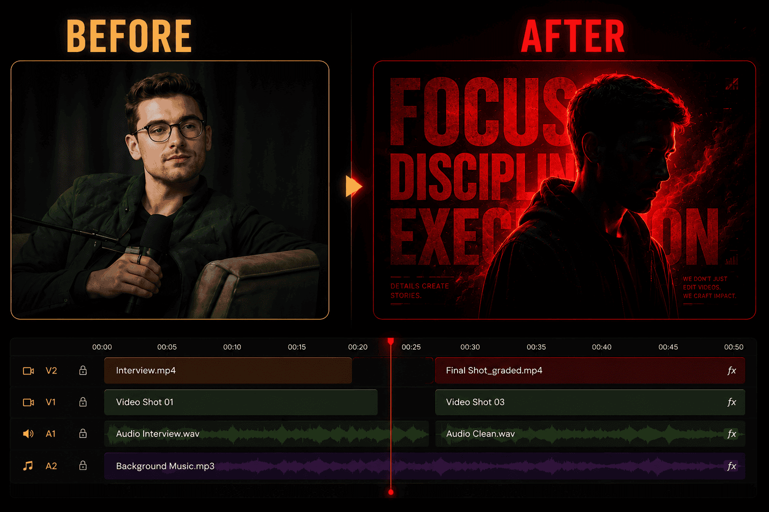 Before and after video edit comparison